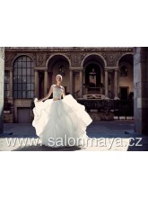  VÝPRODEJ 4900 Kč - Dvojdílné (crop top) šaty v barvě ivory, s bohatou tylovou sukní, krajkový top s kratkým rukávem. 