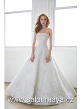 VÝPRODEJ 14900 KČ - Korzetové svatební šaty v barvě ivory, rovný korzet, květovaná látka, květy jsou pošity kamínky. 