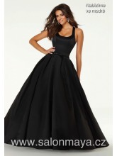 VÝPRODEJ 4900 KČ - Královsky modré saténové šaty s hranatým výstřihem, kamínkový pásek, bohatá sukně.(barva regal royal)