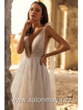  Celotřpytivé šaty na ramínka, hluboký výstřih do V, průstřih v podpaží, zdobné mašle na ramenou. 