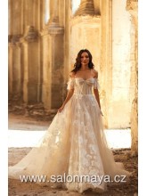 VÝPRODEJ 18900 KČ - Korzetové šaty s přiznaným korzetem, padlá ramínka, tylová bohatá sukně zdobená květy. 