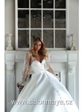 VÝPRODEJ 15900 KČ - Korzetové saténové šaty se srdíčkovým výstřihem zdobené knoflíčky, kapsy. Přes šaty je možné vzít transparentní šaty.