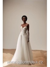 Šaty na ramínka se splývavou tylovou sukní, hluboký výkroj na zádech. 