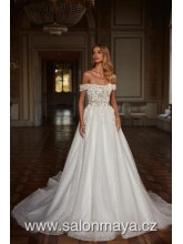 VÝPRODEJ 18900 KČ - Korzetové šaty s padlými ramínky, šněrování, třpytivá sukně, korzet je pošit drobnými kvítky. 