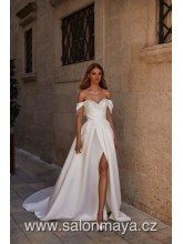 Korzetové svatební šaty s kamínkovým zdobením v dekoltu,padlá ramínka, rozparek. 