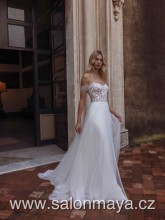 VÝPRODEJ 12900 KČ - Splývavé šaty s lehkou tylovou sukní, krajkový top s tělovým podkladem. Dvoje měnitelné rukávy. 