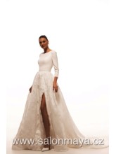 Šaty s hladkým topem s 3/4 rukávem, sukně s květy, rozparek. 