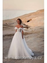 Korzetové šaty s ramínky a padlými tylovými ramínky, bohatá tylová sukně. Přiznaný korzet, jemné zdobení na topu. 