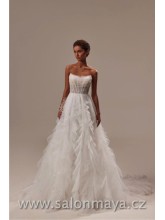 Lehké, třpytivé, korzetové, tylové svatební šaty. přiznaný korzet, volánková sukně, šněrování. 