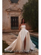 Elegantní, korzetové, svatební šaty z materiálu mikádo. rovný výstřih, řasení na korzetu, rozparek, šněrování, kapsy. 