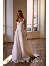 Elegantní saténové svatební šaty áčkového střihu. Šaty mají široká ramínka a srdíčkový výstřih, zip. 