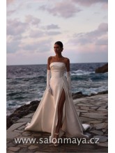 Korzetové svatební šaty vyrobené z mikáda. Šněrování, rozparek. Rovný korzet. 