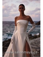 Korzetové svatební šaty vyrobené z mikáda. Šněrování, rozparek. Rovný korzet. 