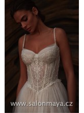 NEJSOU V SALÓNU BUDOU 30.6. Vintage svatební korzetové šaty na ramínka s bohatou tylovou sukní. Šaty mají tělovou, krajkovou podšívku Krajkový korzet je pošit korálky, šněrování. 