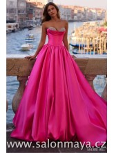 Saténové, výrazně růžové , korzetové šaty s bohatou sukní, kamínkové zdobení na prsou. (US0)