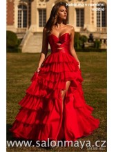 Tmavě modré, korzetové šaty s volánky, průstřihy na korzetu, rozparek, šněrování. (US2)