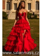 Tmavě modré, korzetové šaty s volánky, průstřihy na korzetu, rozparek, šněrování. (US8)