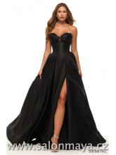 Černé korzetové šaty, korzet do V, mašle na prsou, rozparek, šněrování. (US2). 