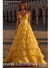 Červené korzetové šaty s volány, saténový tep, na prsou zdoben krajkou, rozparek (US6). 