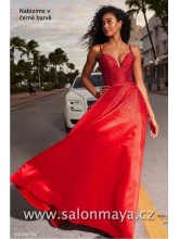 Třpytivé černé šaty s kamínky na ramínka, véčkový výstřih, šněrování (US0). 