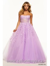 Světle fialové korzetové šaty, bohatá tylová sukně, šaty jsou pošity krajkou (US000)