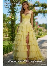 Zelené korzetové šaty, saténový korzet, volánková, šifónová sukně, rozparek, krajka v dekoltu. (US4)