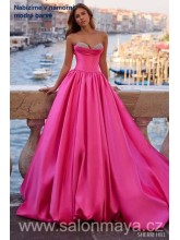 Saténové, tmavě modré , korzetové šaty s bohatou sukní, kamínkové zdobení na prsou. (US4)