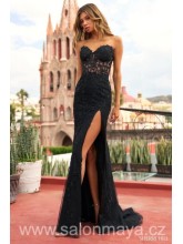 Upnuté,  černé, korzetové, krajkové šaty, transparentní korzet, rozparek, šněrování (US8)