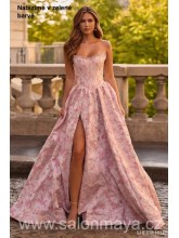 Světle zelené korzetové šaty s kvítky, kolem dekoltu perličkové zdobení, rozparek. (US2)