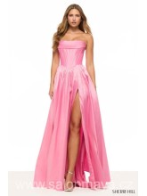 Růžové, korzetové šaty s rozparkem, korzet do V (US2). 