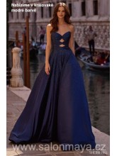 Královsky modré, korzetové šaty, s průstřihy na topu, bohatá sukně, šněrování. (US6)