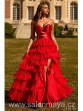 Čevené korzetové šaty, průstřihy na topu, volánková sukně, šněrování. (US6)